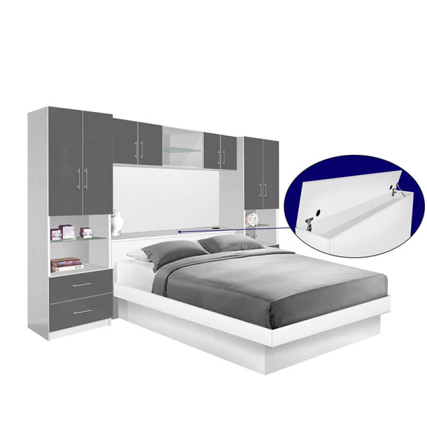 Studio Pier Wall Platform Bed w Matte Storagemax Headboard & Storage Bridge