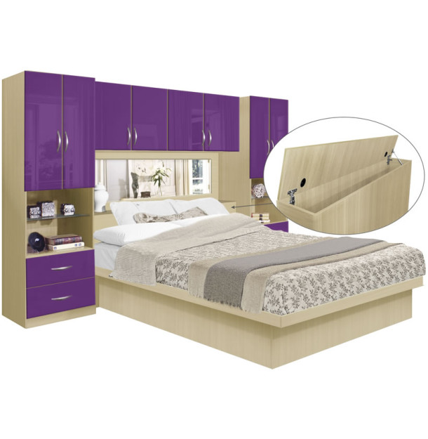 Studio Pier Wall Platform Bed w Mirrored Storagemax Headboard