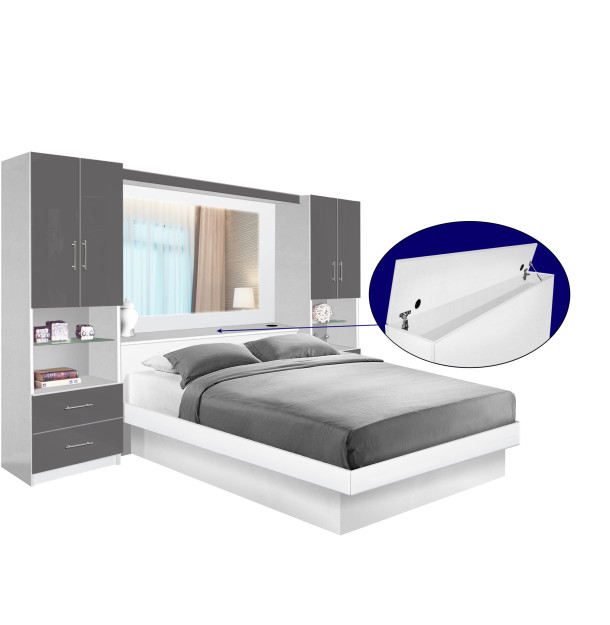 Studio Classic Pier Wall Platform Bed w Mirrored Storagemax Headboard