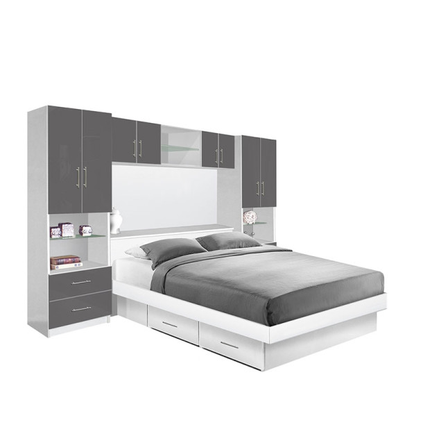 Studio Pier Wall 4 Drawer Platform Bed w Matte Headboard & Storage Bridge