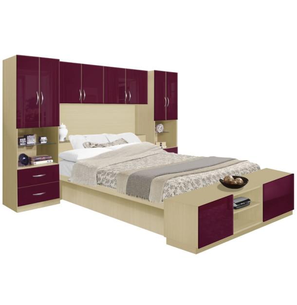 Studio Pier Wall Platform Bed w Matte Headboard & Storage Footboard