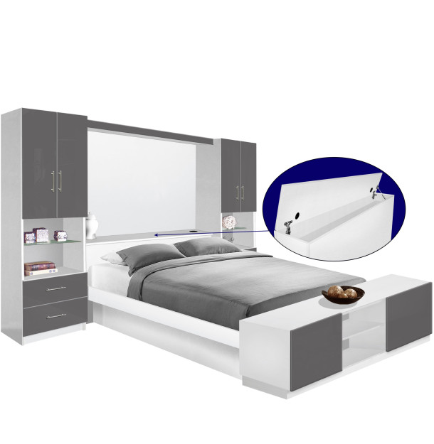 Studio Classic Pier Wall Platform Bed w Matte Storagemax Headboard & Storage Footboard