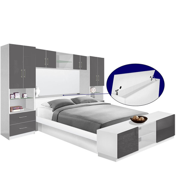 Studio Pier Wall Platform Bed w Matte Storagemax Headboard, Storage Footboard & Storage Bridge