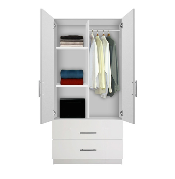 Alta Wardrobe Armoire - 2 Drawer Wardrobe, Shelves, Hangrod