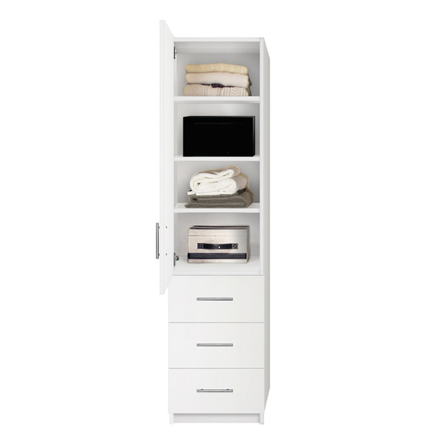 Alta Narrow Storage Closet with Left Door, 3 Drawers, 3 Adjustable Shelves