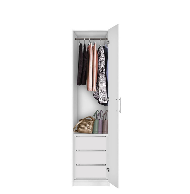 Bella Narrow Closet - Right Opening Door, 3 Interior Drawers