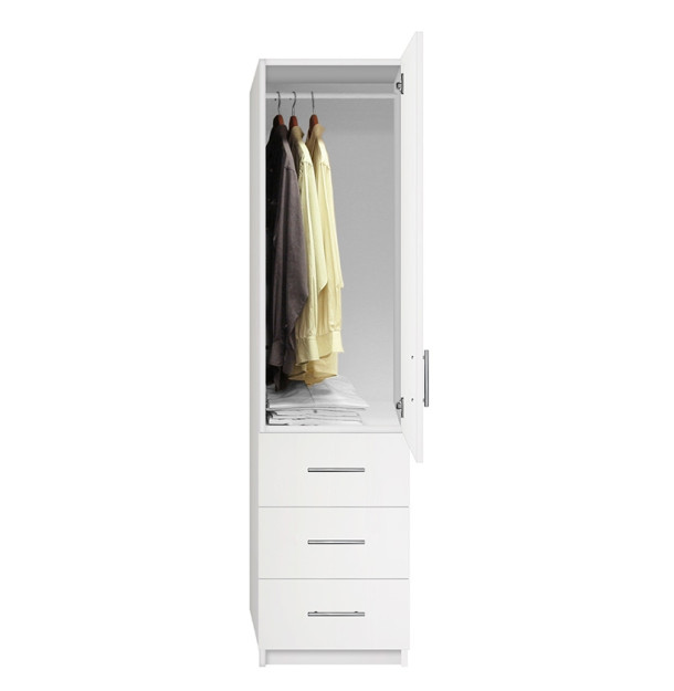 Alta Narrow Wardrobe Closet with Right Door, 3 Exterior Drawers