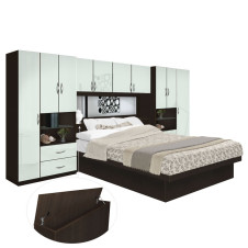 Lincoln Pier Wall Platform Bed w Mirrored Storagemax Headboard