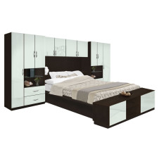 Lincoln Pier Wall Platform Bed w Matte Headboard & Storage Footboard