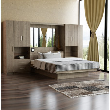 Lincoln Classic Pier Wall Platform Bed w Mirrored Headboard