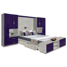 Lincoln Classic Pier Wall 4 Drawer Platform Bed w Matte Headboard & Storage Footboard