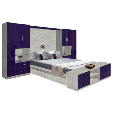 Lincoln Classic Pier Wall Platform Bed w Matte Headboard & Storage Footboard