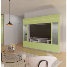 Sawyer Entertainment Center - Contemporary Glass Doors, Overhead Storage