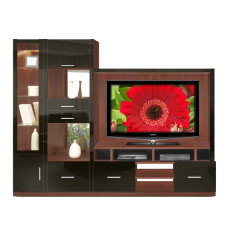 Selma Entertainment Center - Asymmetric w Mirror Backs, Lighted Glass Curio