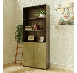 Alexis Bookcase with Custom Cabinet Doors - Shadow and Oregano