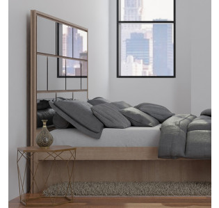 Queen Manhattan Headboard - Plain Edge Mirror | Natural Walnut Matte