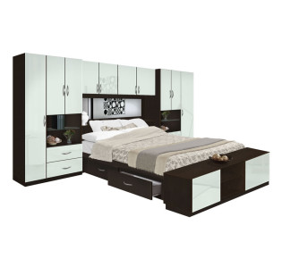 Lincoln 4 Drawer Platform Bed w Pier Mirrored Headboard & Footboard