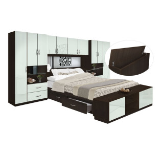 Lincoln 4 Drawer Platform Bed w Pier Mirrored Storagemax Headboard & Footboard