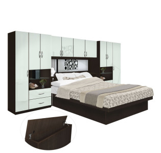 Lincoln Pier Wall Platform Bed w Mirrored Storagemax Headboard