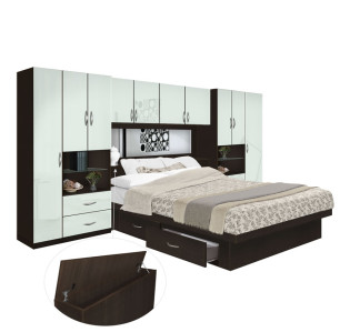 Lincoln 4 Drawer Platform Storage Pier Bed w Mirrored Storagemax Headboard