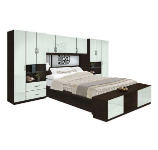 Lincoln Pier Wall Platform Bed w Mirrored Headboard & Storage Footboard