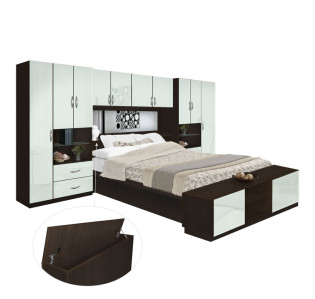 Lincoln Pier Wall Platform Bed w Mirrored Storagemax Headboard & Storage Footboard