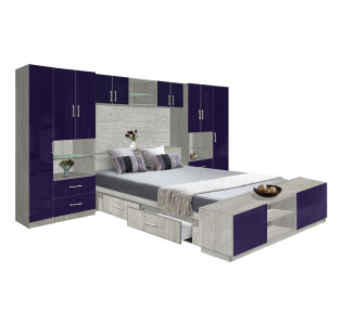 Lincoln Classic Pier Wall 4 Drawer Platform Bed w Matte Headboard, Storage Footboard & Overhead Storage