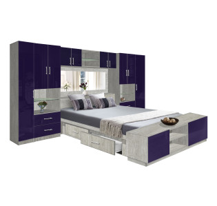 Lincoln Classic Pier Wall 4 Drawer Platform Bed w Mirrored Headboard, Storage Footboard & Overhead Storage