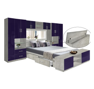 Lincoln Classic Pier Wall 4 Drawer Platform Bed w Mirrored Storagemax Headboard, Storage Footboard & Overhead Storage