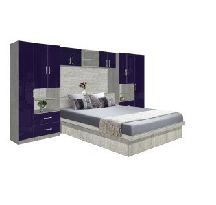 Lincoln Classic Pier Wall Platform Bed w Matte Headboard and Overhead Storage