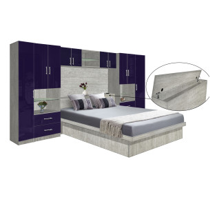 Lincoln Classic Pier Wall Platform Bed w Matte Storagemax Headboard & Overhead Storage