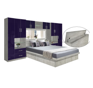 Lincoln Classic Pier Wall Platform Bed w Mirrored Storagemax Headboard & Overhead Storage