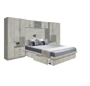 Lincoln Classic Pier Wall 4 Drawer Platform Bed w Matte Headboard and Overhead Storage