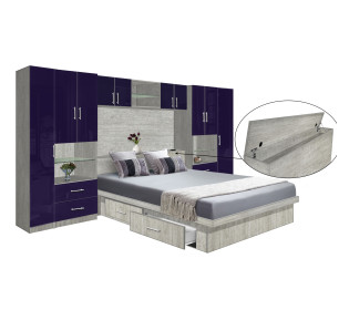 Lincoln Classic Pier Wall 4 Drawer Platform Bed w Matte Storagemax Headboard & Overhead Storage