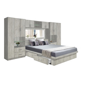Lincoln Classic Pier Wall 4 Drawer Platform Bed w Mirrored Headboard & Overhead Storage