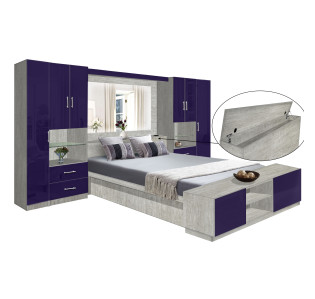 Lincoln Classic Pier Wall Platform Bed w Mirrored Storagemax Headboard & Storage Footboard