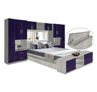 Lincoln Classic Pier Wall Platform Bed w Mirrored Storagemax Headboard, Storage Footboard & Overhead Storage