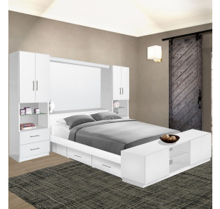 Studio Classic Pier Wall 4 Drawer Platform Bed w Matte Headboard & Storage Footboard