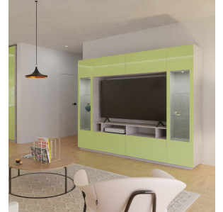 Sawyer Entertainment Center - Contemporary Glass Doors, Overhead Storage