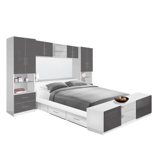 Studio Pier Wall 4 Drawer Platform Bed w Matte Headboard, Storage Footboard & Storage Bridge