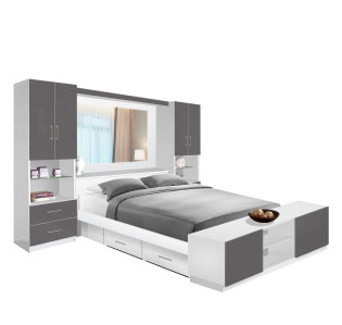 Studio Classic Pier Wall 4 Drawer Platform Bed w Mirrored Headboard & Storage Footboard