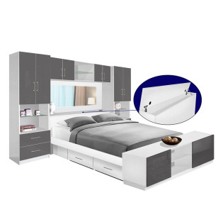Studio Pier Wall 4 Drawer Platform Bed w Mirrored Storagemax Headboard, Storage Footboard & Storage Bridge