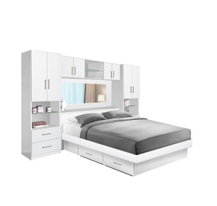 Studio Pier Wall 4 Drawer Platform Bed w Mirrored Headboard & Storage Bridge