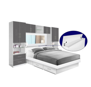 Studio Pier Wall 4 Drawer Platform Bed w Mirrored Storagemax Headboard & Storage Bridge