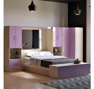 Queen Size | Right Facing | French Lilac Colored Glass Front | White Wash Matte Case | Platform w/ Footboard