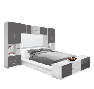 Studio Pier Wall Platform Bed w Matte Headboard, Storage Footboard & Storage Bridge