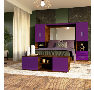 Studio Classic Pier Wall Platform Bed w Mirrored Headboard & Storage Footboard