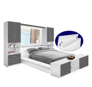 Studio Classic Pier Wall Platform Bed w Mirrored Storagemax Headboard & Storage Footboard