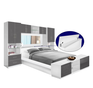 Studio Pier Wall Platform Bed w Mirrored Storagemax Headboard, Storage Footboard & Storage Bridge