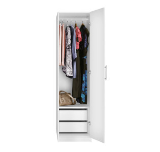 Alta Narrow Wardrobe Closet with Right Door, 2 Interior Drawers